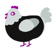 A black and silver chicken with a head pattern