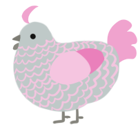 Frosted Cake, a silver and pink chicken with a lace pattern