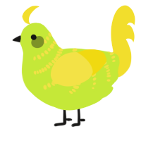A lime and yellow chicken with a half-bar pattern