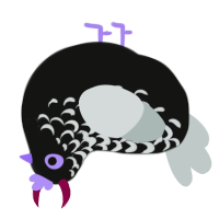 Marceline, a black and silver chicken with a half-lace pattern
