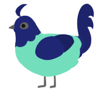 A mint and navy chicken with a head pattern