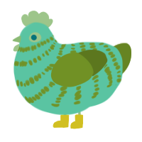 A mint and chartreuse chicken with a bar pattern