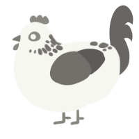 A white and grey chicken with a neck-speckle pattern