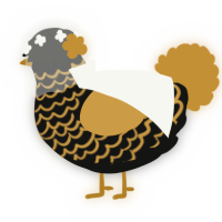 Temperance, a black and gold chicken with a lace pattern
