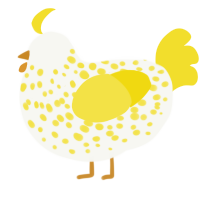 sunnyside, a white and yellow chicken with a speckle pattern