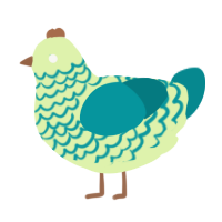 Melon Soda, a apple and teal chicken with a lace pattern