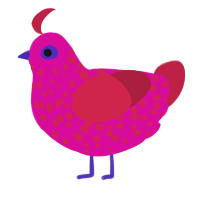 A fuchsia and crimson chicken with a speckle pattern
