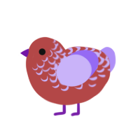 sunburnt and angry, a red and lilac chicken with a half-lace pattern