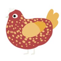 Orabelle, a red and honey chicken with a speckle pattern