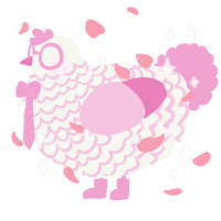 Harvey, a white and pink chicken with a lace pattern