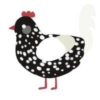 A sable and white chicken with a speckle pattern