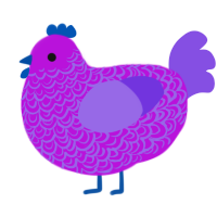 Purplo, a amethyst and blurple chicken with a double-lace pattern