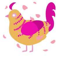 Hibiscus, a honey and fuchsia chicken with a half-bar pattern