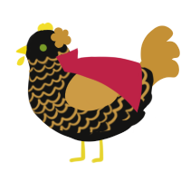 Justice, a black and gold chicken with a lace pattern