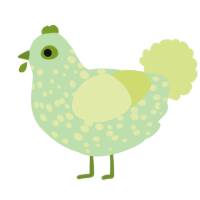 nim, a gluppy and lemon chicken with a speckle pattern