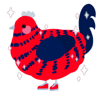 A crimson and tumblr chicken with a bar pattern