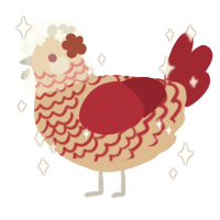 february may, a beige and crimson chicken with a lace pattern