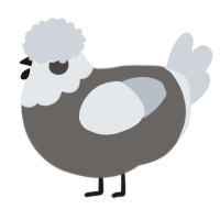 A grey and mist chicken with a head pattern