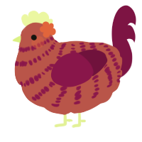 Mākū, a red and wine chicken with a bar pattern