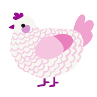 Pink Pony Club, a white and pink chicken with a lace pattern