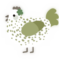 A white and chartreuse chicken with a speckle pattern
