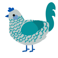 A silver and teal chicken with a lace pattern