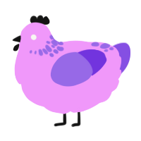 A lavender and blurple chicken with a neck-speckle pattern