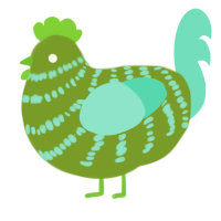A chartreuse and mint chicken with a bar pattern
