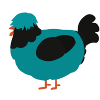 A teal and black chicken with a head pattern