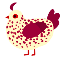 A cream and wine chicken with a speckle pattern
