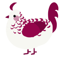 A white and maroon chicken with a half-lace pattern