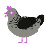 YES YES YES AFFIRM, a ash and black chicken with a half-lace pattern