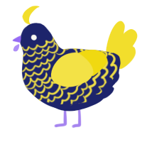 道連, a navy and yellow chicken with a lace pattern