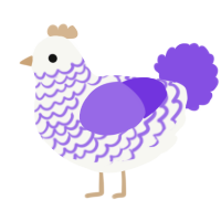 ourple, a white and blurple chicken with a lace pattern