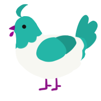 Freezy Miku, a white and turquoise chicken with a head pattern