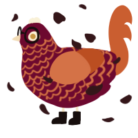 A maroon and vermilion chicken with a lace pattern