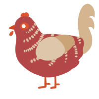 A red and beige chicken with a half-bar pattern