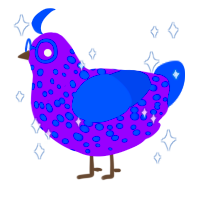 A violet and ultramarine chicken with a speckle pattern