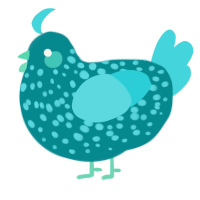 A teal and aqua chicken with a speckle pattern