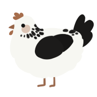 A white and sable chicken with a neck-speckle pattern