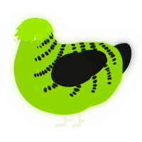 A chartreuse and black chicken with a half-bar pattern
