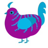 purpy scurvy, a plum and cerulean chicken with a half-bar pattern