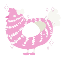 Rocks, a pink and white chicken with a bar pattern