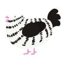 BirchTree, a white and sable chicken with a bar pattern