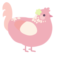 Dottie, a pink and rose chicken with a neck-speckle pattern