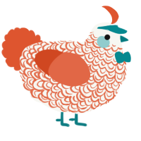 Seasick, a white and vermilion chicken with a double-lace pattern