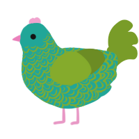 Cryptid, a turquoise and chartreuse chicken with a double-lace pattern