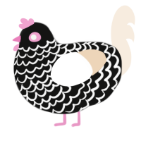 A black and cream chicken with a lace pattern