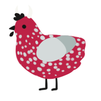 Mooshroom, a crimson and silver chicken with a speckle pattern