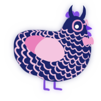 escaped test subject, a navy and pink chicken with a lace pattern